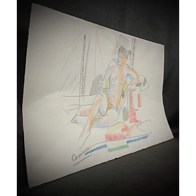 Vintage Watercolor Drawing by Jacques Courtade, "Nude Woman" For Sale - Image 4 of 7
