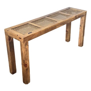 Late 20th Century Mid-Century Modern Sculptural Wood and Cane Console Table For Sale