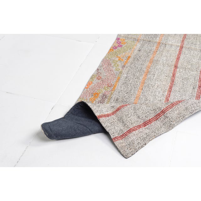 Greige Nautral Vintage Wool Kilim Runner For Sale - Image 8 of 9