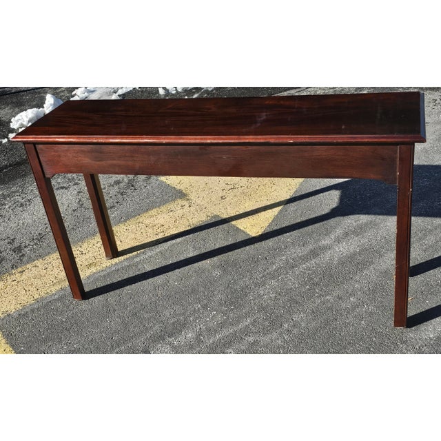 Wood Stickley Chippendale Solid Mahogany Console Table With Protective Glass Top For Sale - Image 7 of 11
