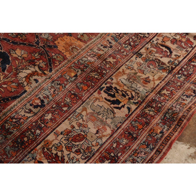 Textile Hand-Knotted Antique Heriz Persian Style Rug in Red and Blue Floral Pattern For Sale - Image 7 of 8