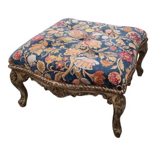 1980s Vintage Art Nouveau Tufted Ottoman in Floral Brunschwig & Fils Epingle Velvet For Sale