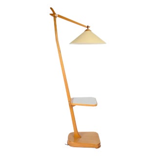 Mid-Century Wooden Floor Lamp attributed to Jan Vanek for Krasna Jizba, Former Czechoslovakia, 1950s For Sale