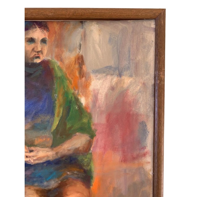 Paint 1966 Richard Amend Impressionist Acrylic Painting on Board of a Seated Woman For Sale - Image 7 of 9
