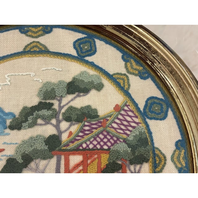 Vintage Elsa Williams "Chinese Plate" Chinoiserie Crewel Embroidery in Giltwood Frame For Sale In Little Rock - Image 6 of 16