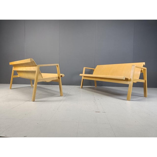 Mid-Century Plywood Benches by Alvar Aalto, 1960, Set of 2 For Sale - Image 8 of 9