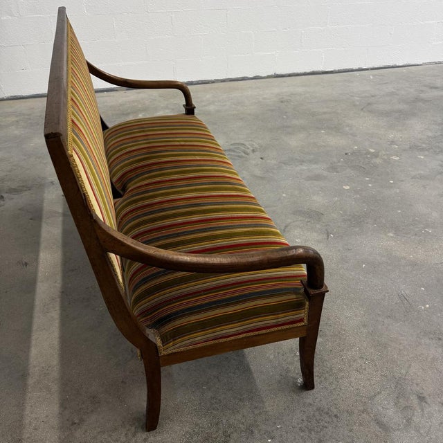 Directoire-Style Striped Walnut Bench, 19th Century For Sale - Image 4 of 8