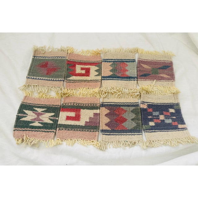 Vintage Pastel Southwest Kilim Drink Coasters a set of 8. Perfect for the Western home or Southwest Design. 6.75in w x...