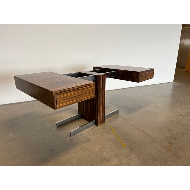 Mid Century Modern Style Rosewood Veneer Desk without glass top. The Cubist Cantilevered Desk style is among a series of...