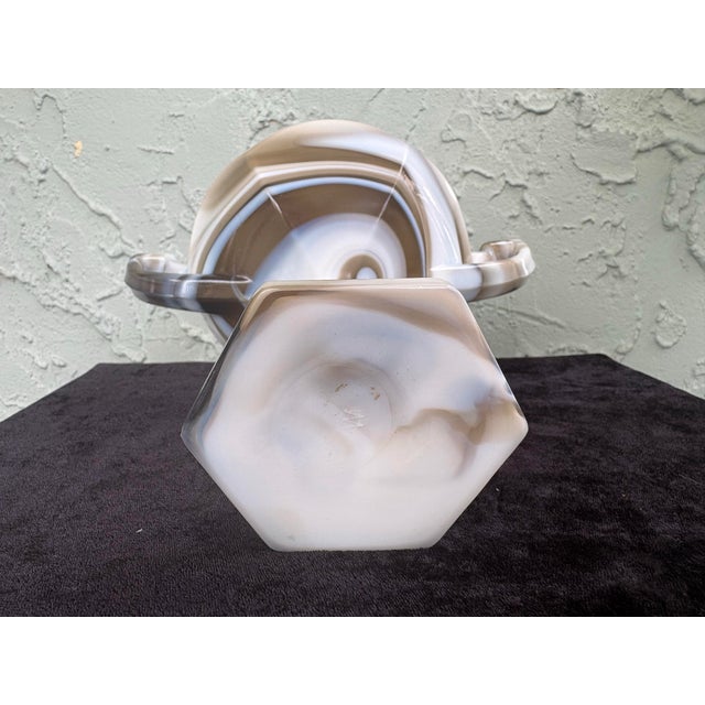 1970s Westmoreland Gray & White Slag Glass Pedestal Compote With Handles For Sale - Image 9 of 10