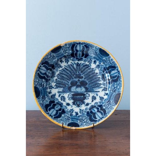18th Century Dutch Delft Blue and White Peacock Plates, Set of 2 For Sale - Image 6 of 16