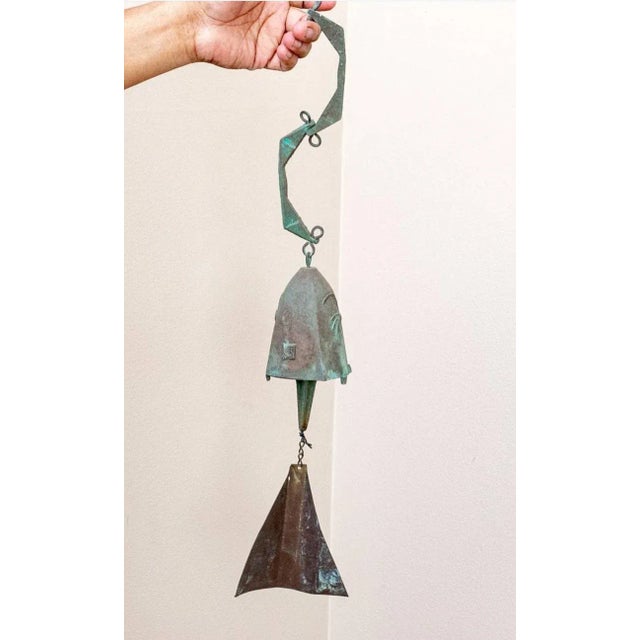 A large and heavy patinated bronze Brutalism style windbell sculpture by Paolo Soleri (Italy, later America; 1919-2014)....