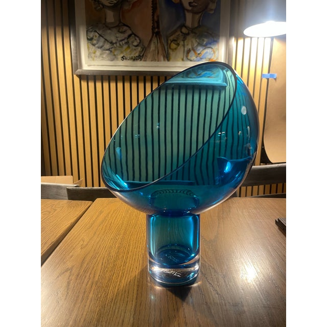Blue Signed Blue Studio Art Glass Sculptural Vessel by Christian T. | Late 20th Century Modern Statement Vase For Sale - Image 8 of 8