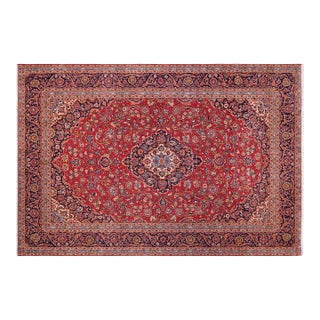 Vintage Hand-Knotted Wool Rug – 9'11" X 13'0" – Red & Blue For Sale
