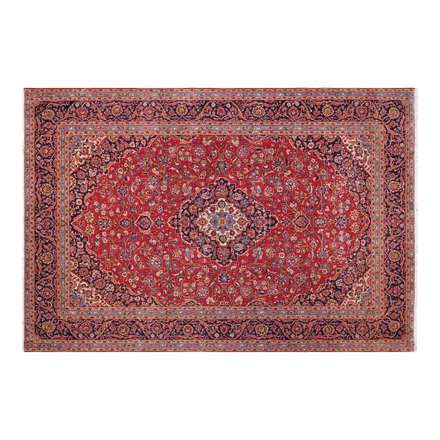 Vintage Hand-Knotted Wool Rug – 9'11" X 13'0" – Red & Blue For Sale