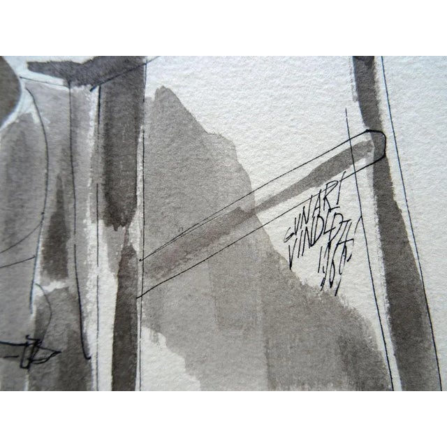 Modern Gunars Vindedzis, A Girl with a Child, 1969, Ink & Watercolor on Paper For Sale - Image 3 of 4