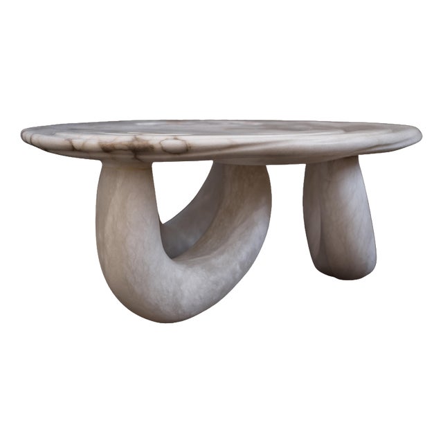 Aqua Fossil Center Table II in Alabaster by Amarist Studio For Sale