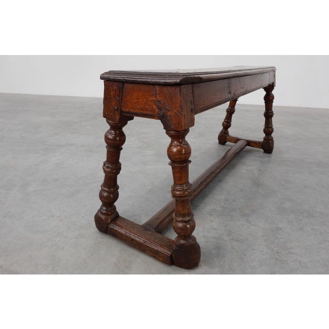 Antique English Oak Farmhouse Bench, United Kingdom, 1850s For Sale - Image 10 of 12