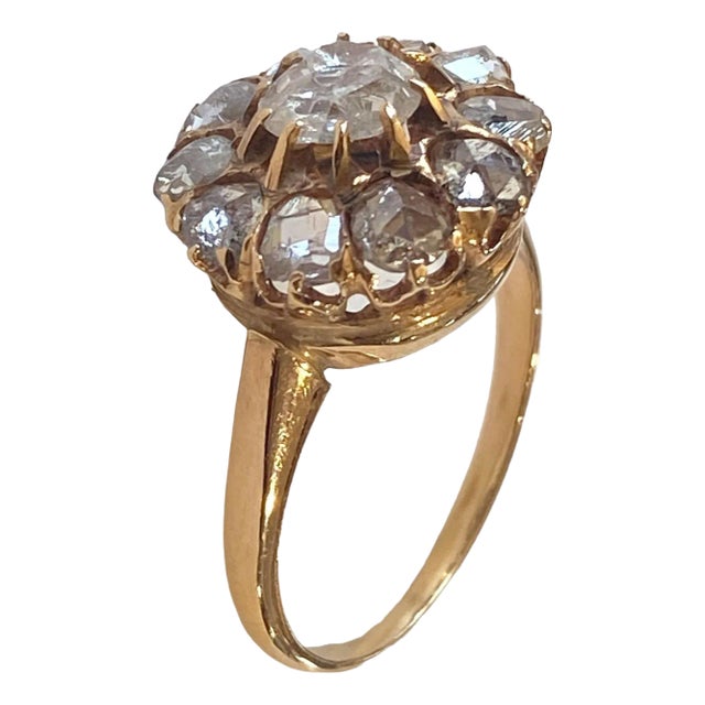 1920's 14k Yellow Gold Rose Cut Diamond Ring Size 4 For Sale