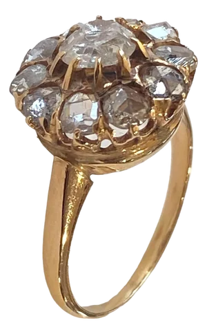 1920's 14k Yellow Gold Rose Cut Diamond Ring Size 4
