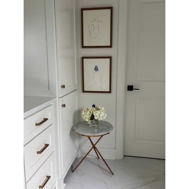 Vintage Gilt Faux Bamboo Tripod Base Gueridon Drinks Table / Side Table With Carrara Marble Top For Sale - Image 10 of 18