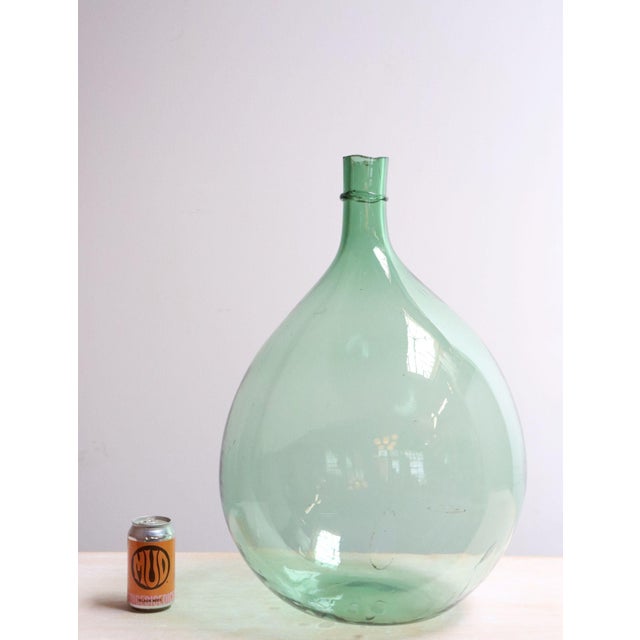 Glass Vintage Italian Mouth Blown Glass Bulbous Demijohn in Seafoam Green For Sale - Image 7 of 18