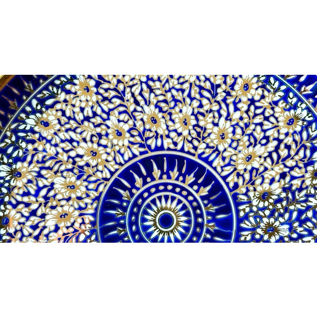 Mid 20th Century Floral Mandala Cobalt and Gold Plate For Sale - Image 5 of 10