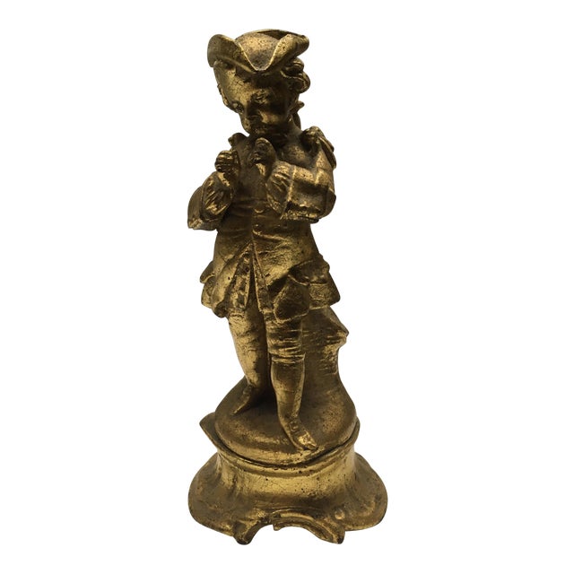 French 19th Century Figural Boy Gilt Gold Ceramic Bud Vase For Sale