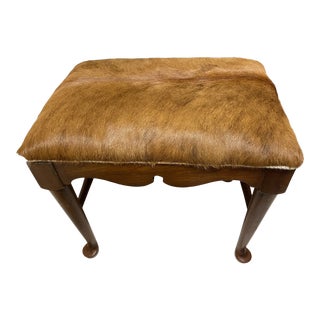 Mid 20th Century Harden Furniture Queen Anne Bench Reupholstered With Hair-On Cow Skin For Sale