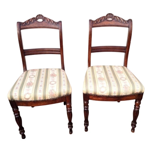Antique French Louis Philippe Dining Chairs in Wood, 1800s, Set of 2 For Sale