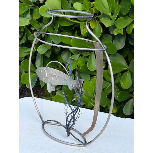 Contemporary Vintage 1994 Metal Fish Bowl Sculpture, Signed For Sale - Image 3 of 11