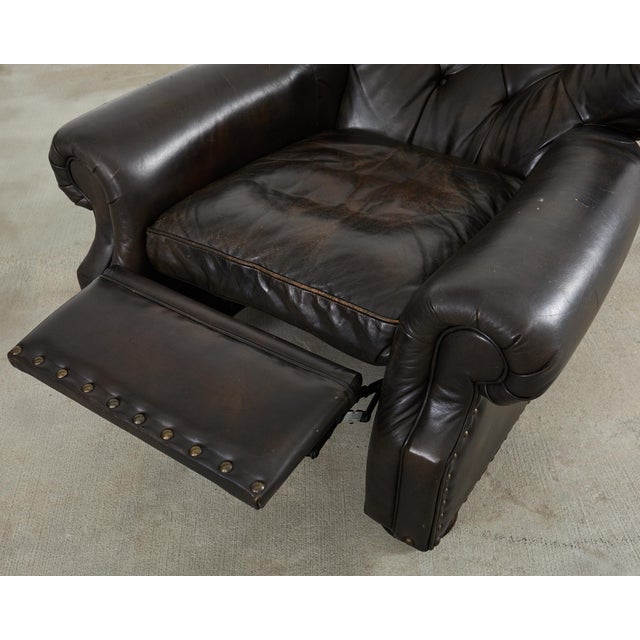 Ralph Lauren Style Cigar Leather Wingback Writers Chair For Sale - Image 9 of 12