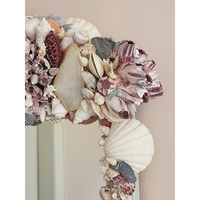Seashell Encrusted Wall Mirror, Coastal Grandma Decor, Scallop Shell Accent For Sale - Image 11 of 16