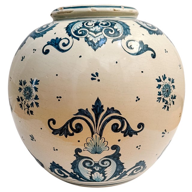 Mid 20th Century Grand-Scale Italian Renaissance Revival Majolica Hand-Painted Terracotta Ginger Jars For Sale - Image 4 of 14