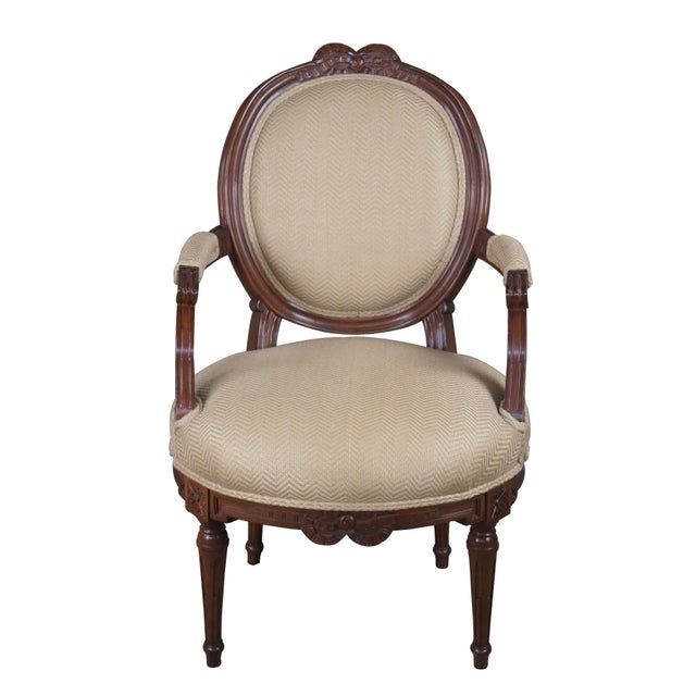 French Late 20th Century Baker McMillen French Louis XVI Neoclassical Ribbon Fauteuil Balloon Back Chair For Sale - Image 3 of 15