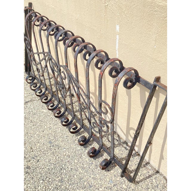 Antique Art Nouveau Black Wrought Iron Heart and Scroll 23x52 Garden Fence Gate For Sale - Image 4 of 11