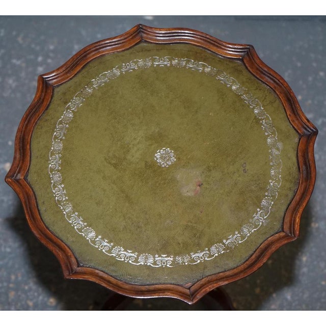 Brown Vintage Green Leather Top Plant Wine Side Stand on Tripod Feet For Sale - Image 8 of 12
