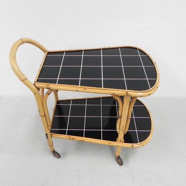 Bamboo Serving Trolley on Castors, 1950s For Sale - Image 16 of 18