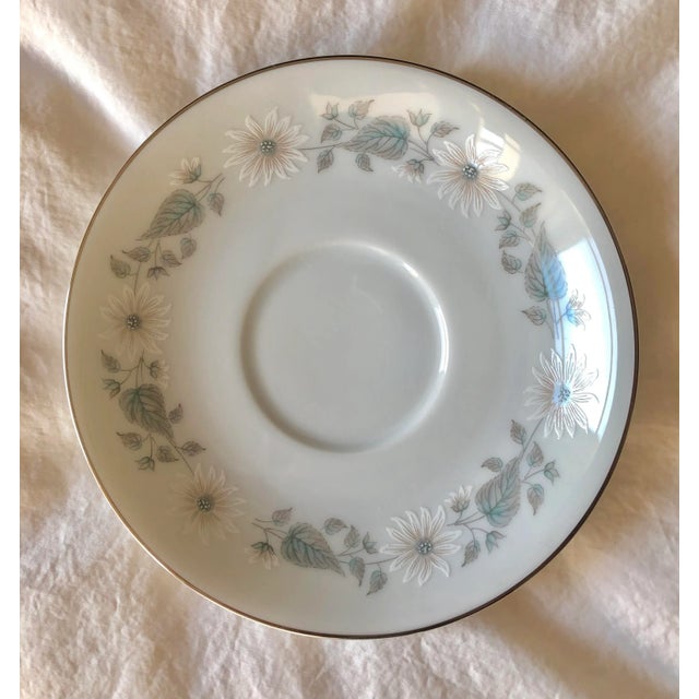 White Mid 20th Century Noritake Footed Cup & Saucer Pattern Platinum Rim For Sale - Image 8 of 9