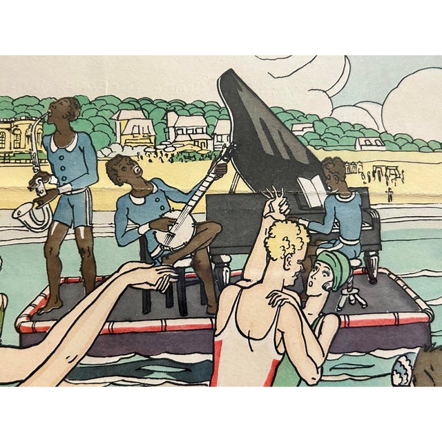 Robert Dansler French Art Deco Illustrator Framed Beach Scene For Sale - Image 4 of 10