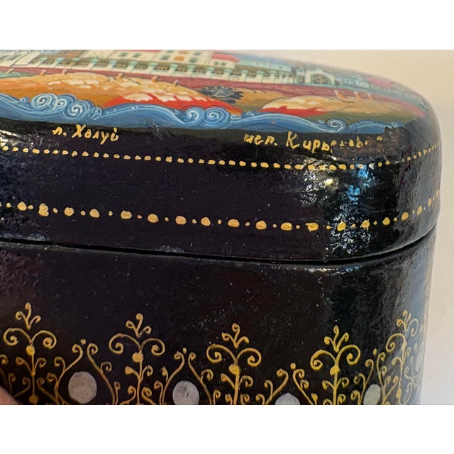 Vintage Russian Hand Painted Laquered Wood Trinket Box For Sale - Image 9 of 11