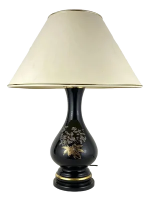 French Bedside Table Lamp with Ivory Textile Shade, 1970s