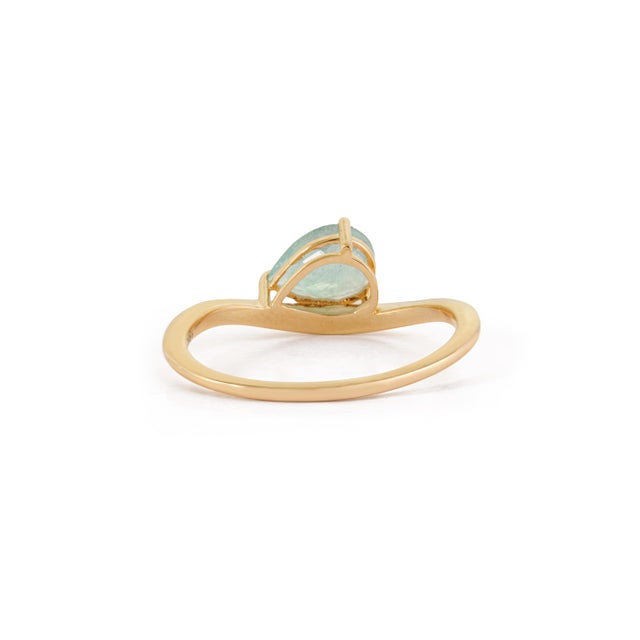 Natural 1ct Paraiba Tourmaline Soltaire Ring Size 4 Wave Band in 18k Solid Gold For Sale - Image 10 of 18