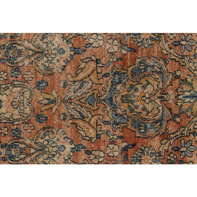 1920s Antique Kerman Lavar Orange-Brown and Blue Wool Persian Floral Rug For Sale - Image 5 of 9