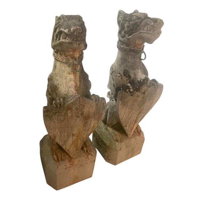 1990s 1990s Pair of Gothic Revival Cast Stone Seated Grotesque Garden Guardians For Sale - Image 5 of 8