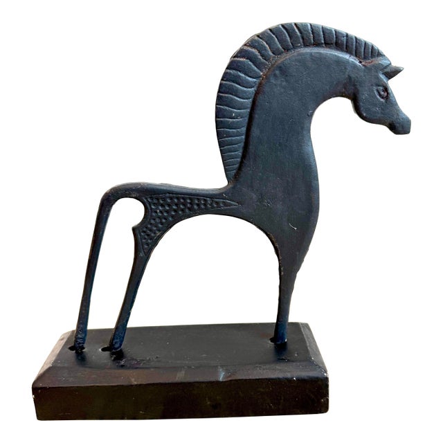 Mid-Century Modern Cast Iron Etruscan-Inspired Horse Sculpture From the Uk For Sale