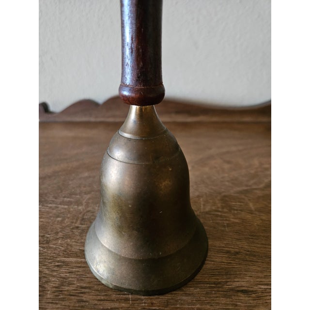 Mid 20th Century Mid 20th Century Vintage Brass Bell With Wooden Handle For Sale - Image 5 of 12