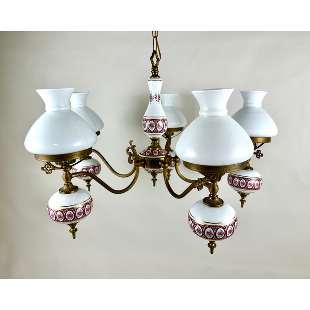 Vintage Chandelier in Porcelain and Brass, 1970s For Sale - Image 4 of 11