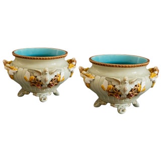 Majolica Cache Pots of Swallows from Sarreguemines, 1880s, Set of 2 For Sale