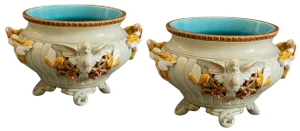Majolica Cache Pots of Swallows from Sarreguemines, 1880s, Set of 2